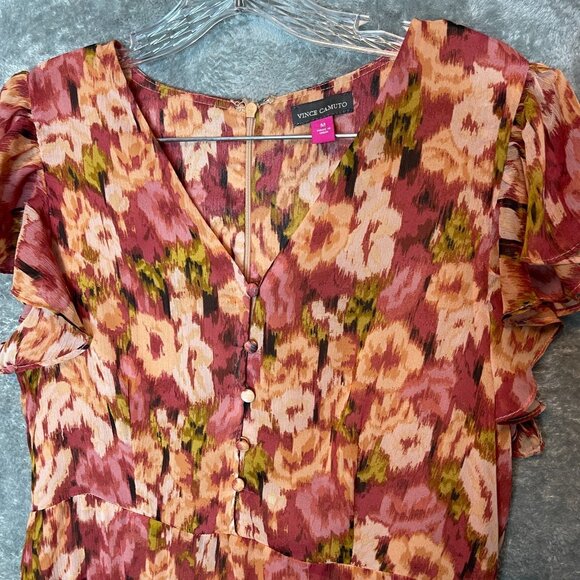 Vince Camuto Women Floral Flutter Drapey Fairy Whimsical Girly Maxi Dress M - Picture 3 of 12